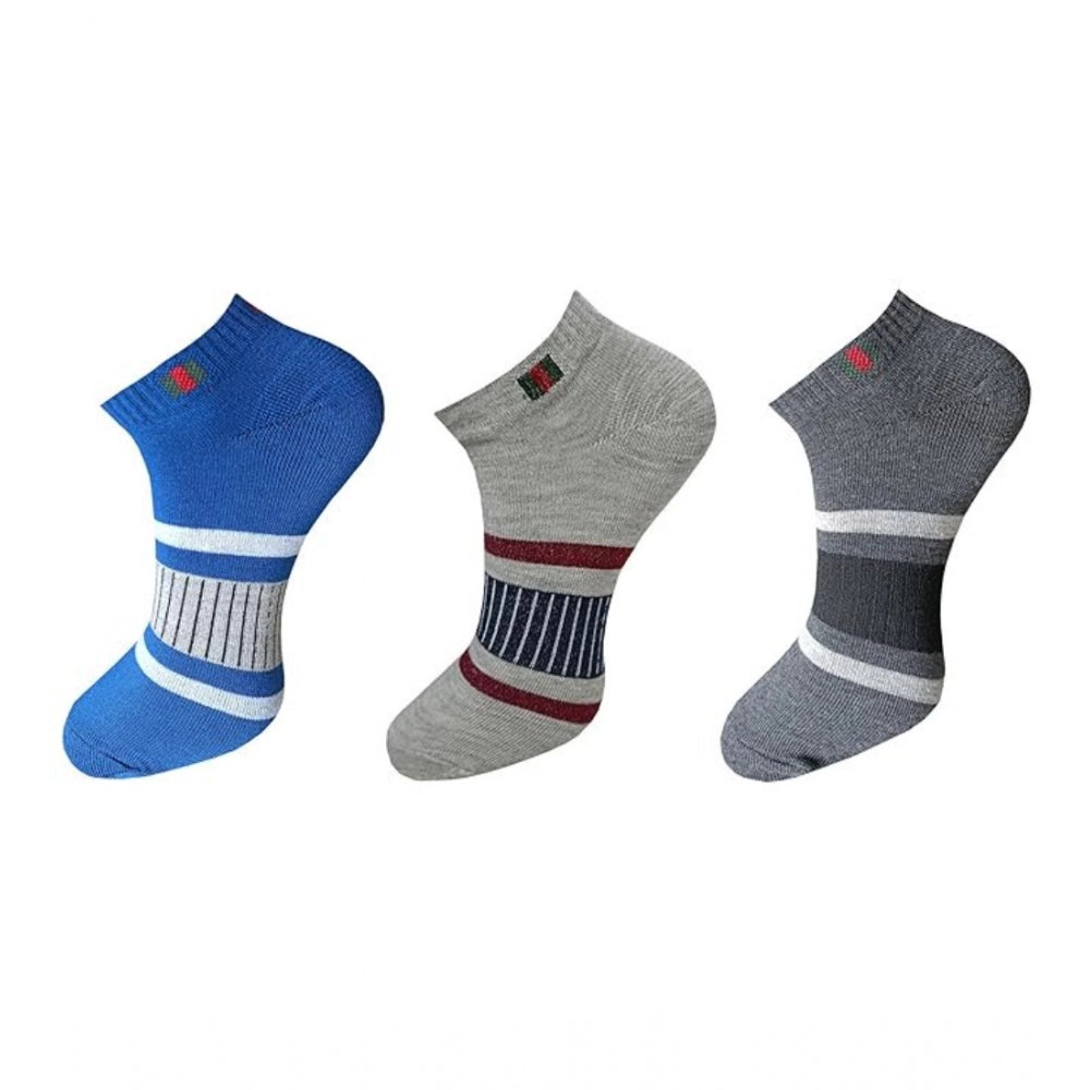 Multicolor unisex casual cotton printed ankle socks set, vibrant patterns on display