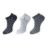 Multicolor unisex casual cotton printed ankle length socks set, varied colors on display rack
