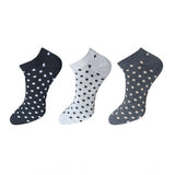 Multicolor unisex casual cotton printed ankle length socks set, varied colors on display rack