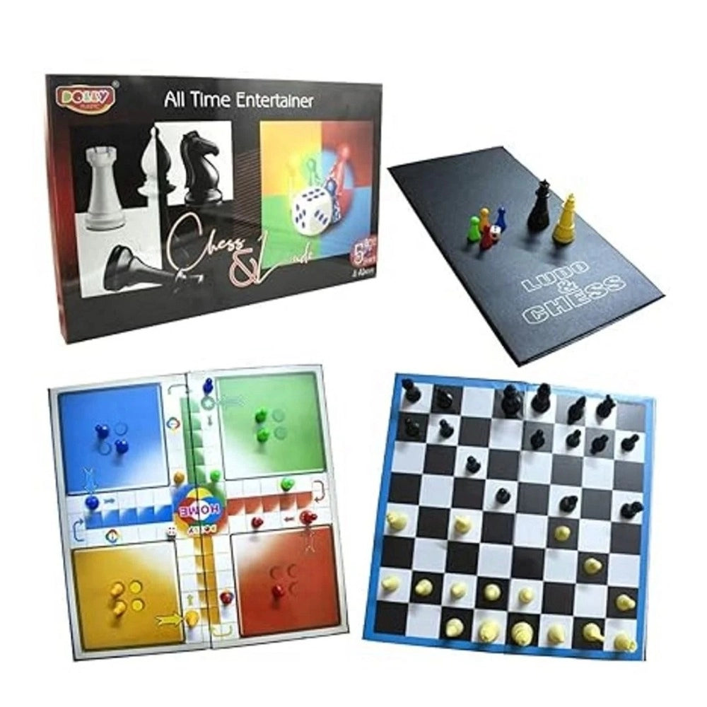 Assorted paper-plastic board game set: All Time Entertainer Chess & Ludo - ideal for 5+ years, encourages strategic thinking and learning numbers