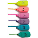 Assorted plastic highlighter markers, unique small size with toy-like appearance. Comes in a clear pouch for easy storage (3+ years)