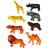 Assorted cardboard PVC animals set (8 pcs: Tiger, Cheetah, Giraffe, Elephant, Rhino, Lion, Camel, Bear) - Ideal for children aged 5+ years, perfect for jungle-themed parties and educational play