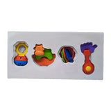 Assorted plastic infant rattle set (4 pcs) for 3+ months, enhancing child development with unique sounds
