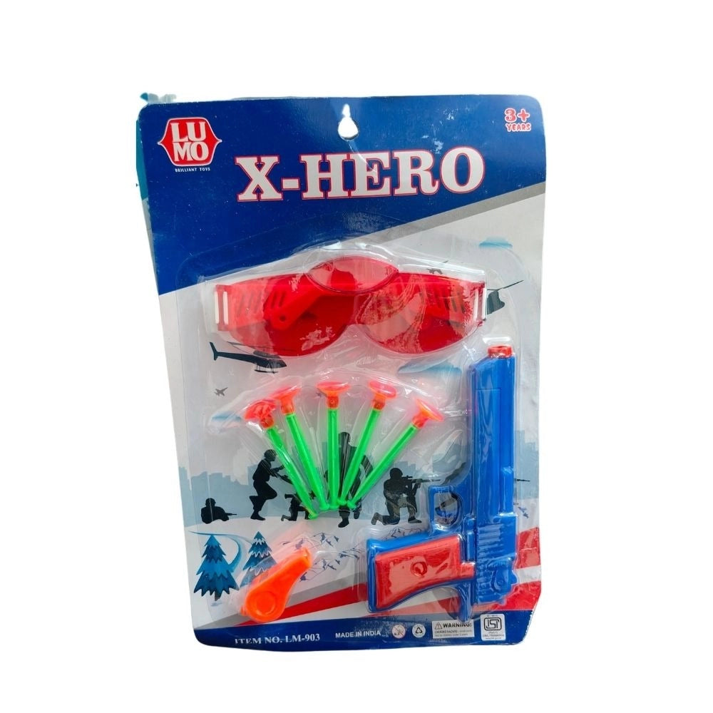 Assorted color, plastic Pack Of_3 X-Hero toys for 1+ years. Military style combat shooting toy gun set with 5 vacuum darts