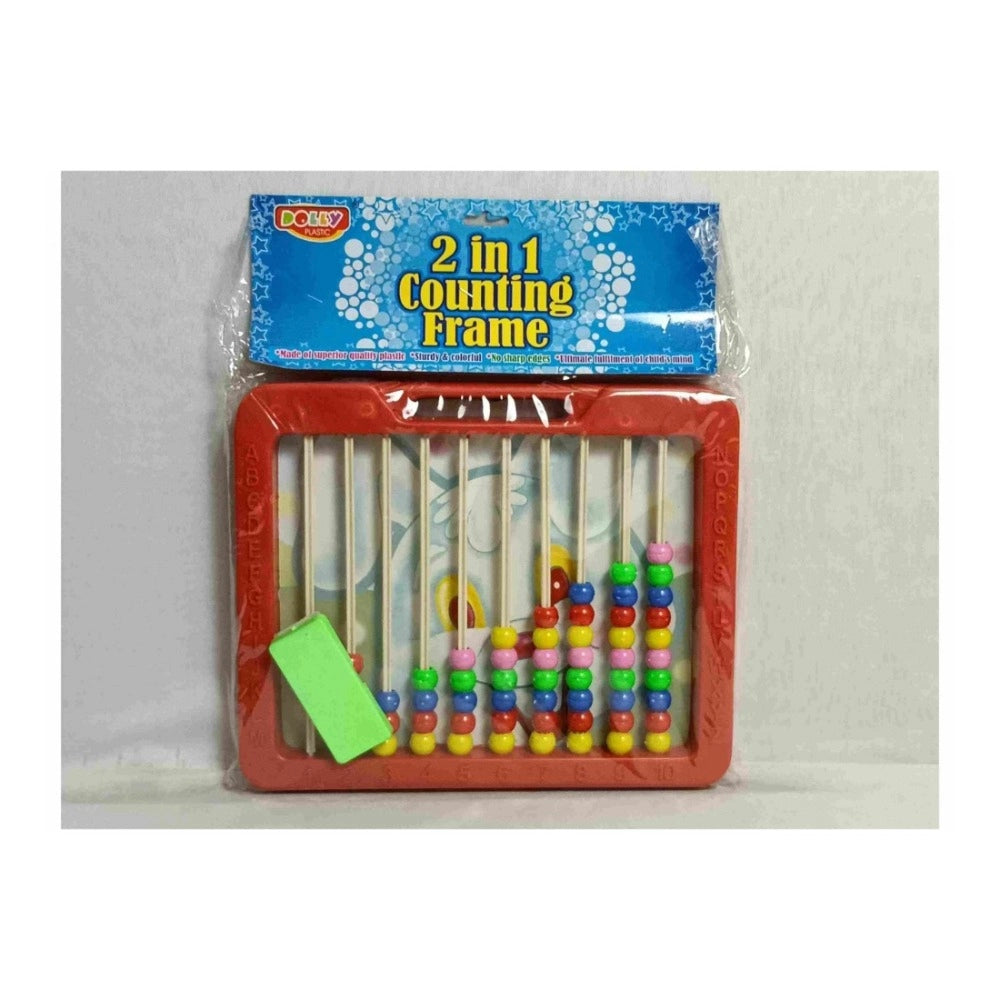 Assorted plastic 2-in-1 counting frame: Blackboard slate & mathematical counting frame, ideal educational toy for kids aged 3+, comes with duster