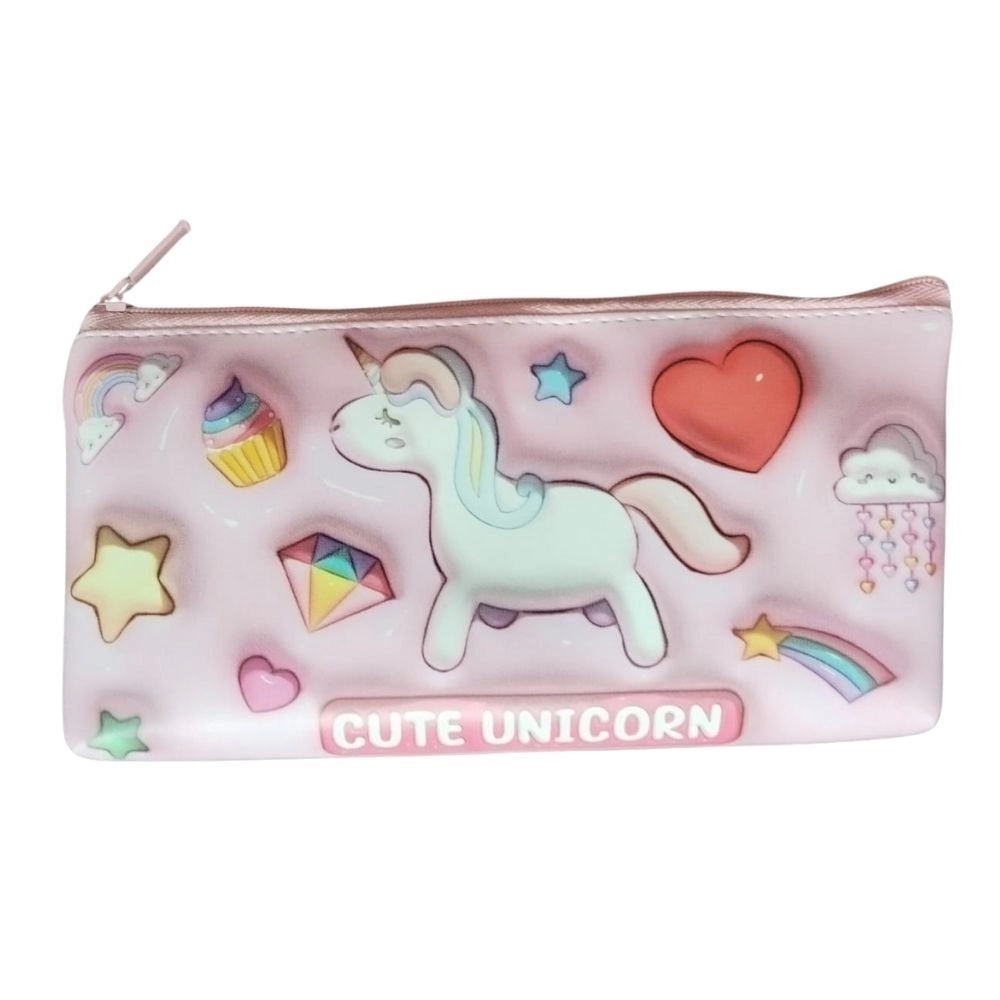 Unicorn canvas pencil pouch for kids, assorted colors, school stationery organizer