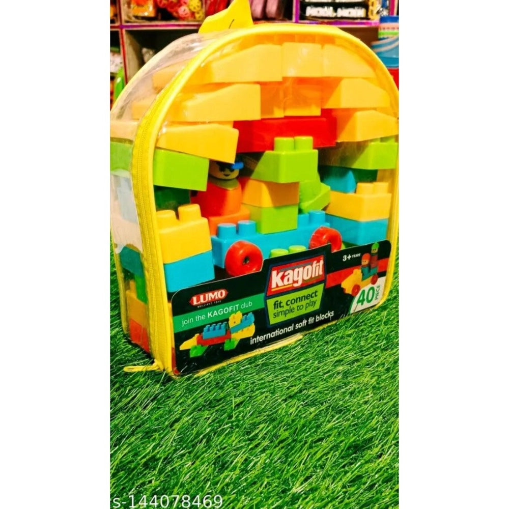 Assorted plastic blocks set for educational play, 40 pcs for kids aged 3+ years, fosters creativity & IQ development
