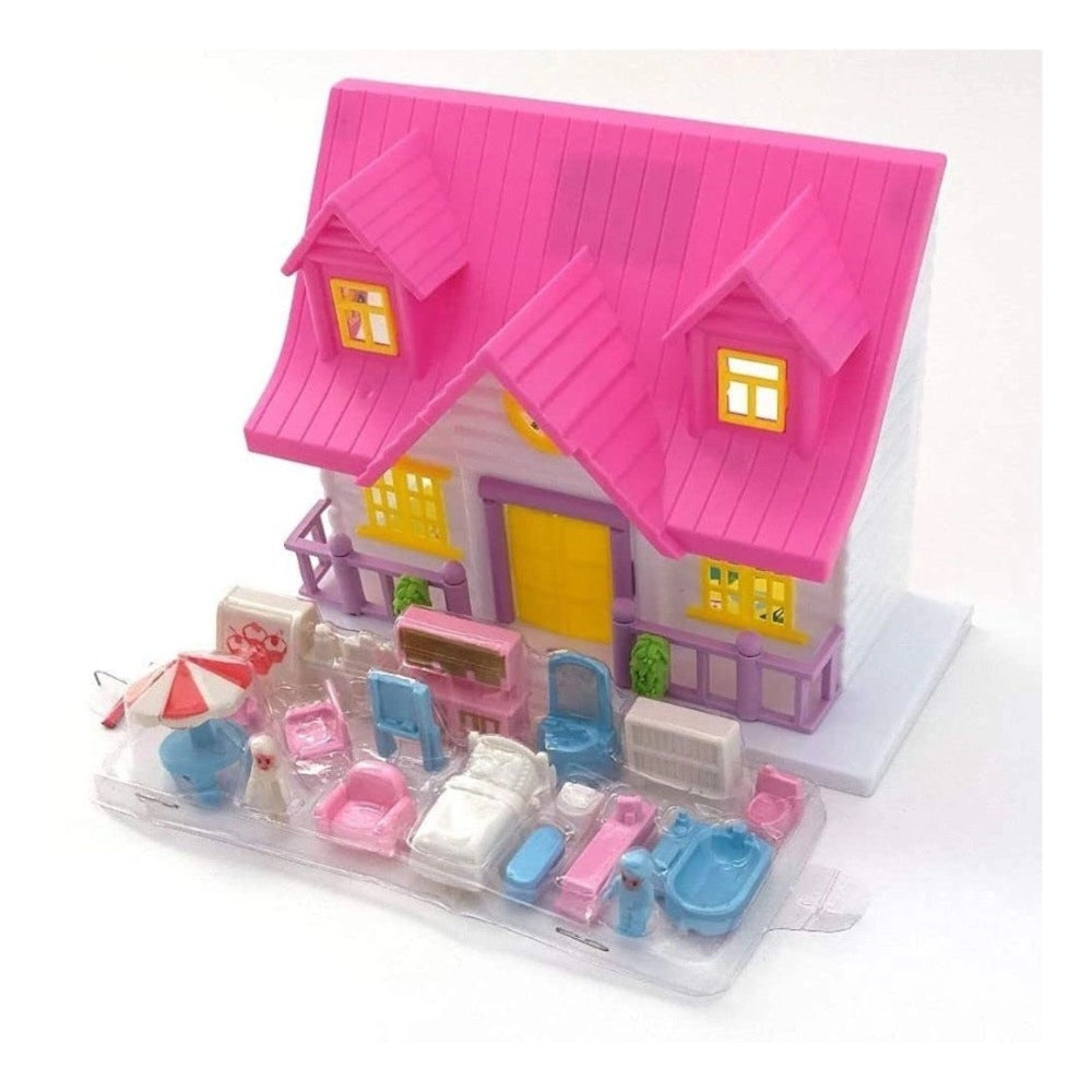 Assorted plastic mini dollhouse for 3+ years old, fully furnished with tables, chairs, sofas, and more - perfect gift idea for a happy princess home playset