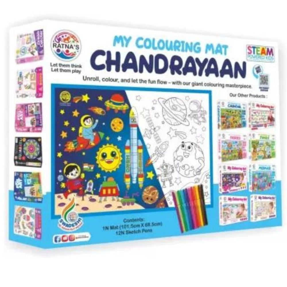Assorted canvas Chandrayaan printed coloring mat, fostering creativity & learning about space exploration for 3+ years