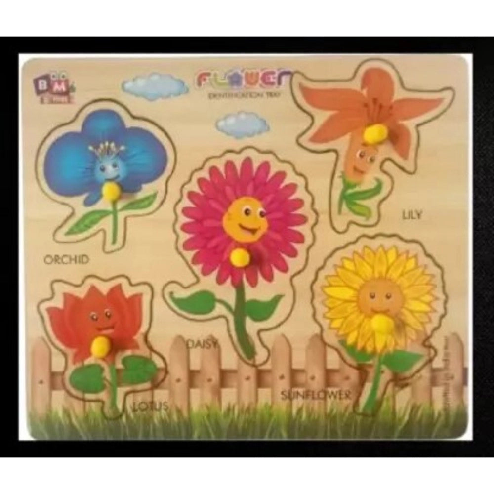 Assorted wooden flower puzzles for toddlers, 3+ years, educational toy
