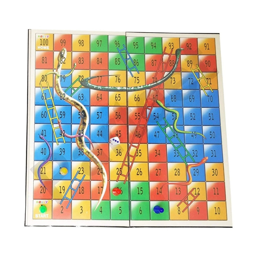 Assorted color plastic Ludo Snakes-Ladders board game, encourages creativity and strategic thinking in children aged 5+ (2 players)
