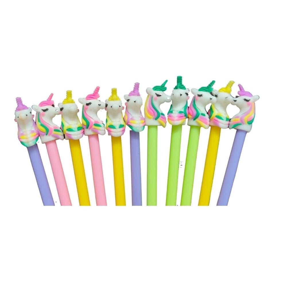 Assorted plastic unicorn pencils set (12_pcs) for kids aged 3+ years, perfect for stationery