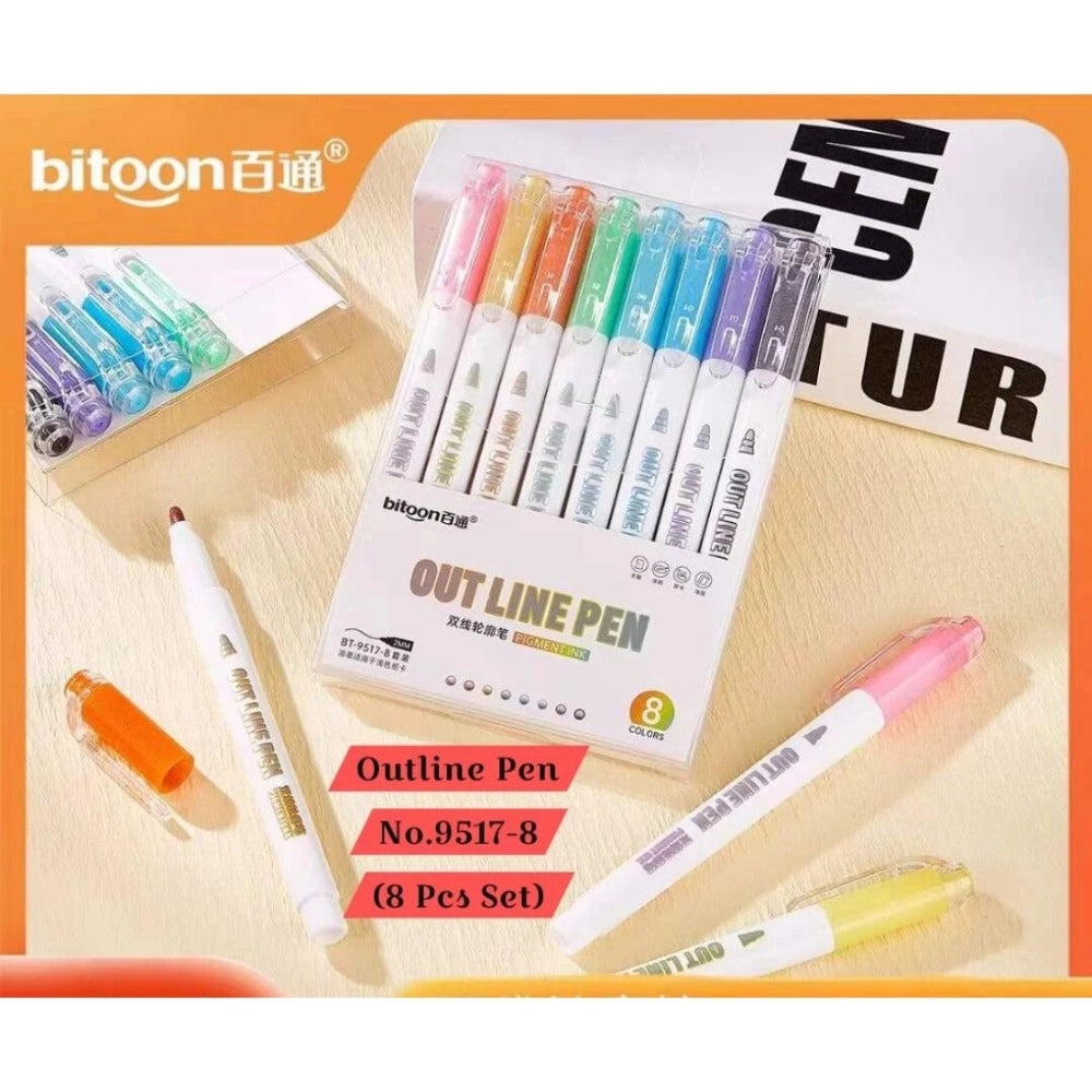 Assorted plastic double line outlines pens, easy to use, ideal for 5+ years stationery set