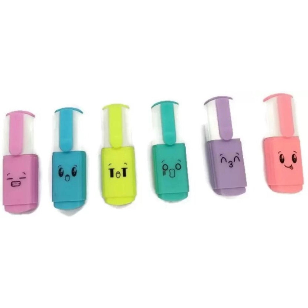 Assorted plastic mini highlighters for kids, 3+ years, easy-to-store in transparent pouch