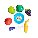 Assorted plastic 5-pc fruit cutting toy set for 1+ years, enhances color & shape recognition with realistic sounds