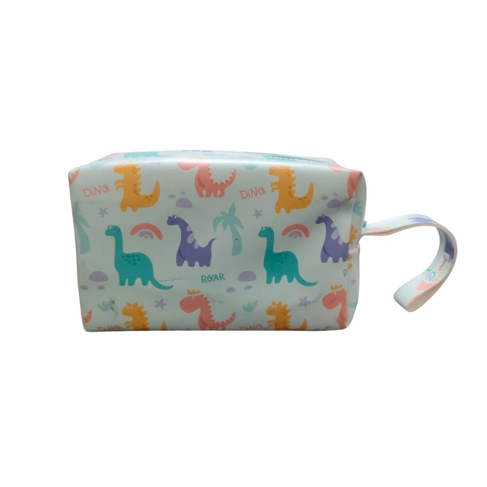 Assorted dinosaur-theme canvas stationery pouch for kids aged 3+, ideal for school organization