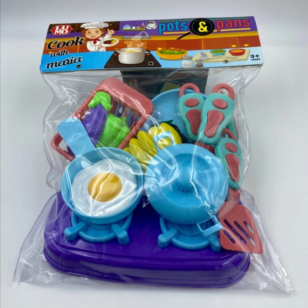Assorted plastic kitchen set for toddlers (3+ years), includes 17 pieces for imaginative play