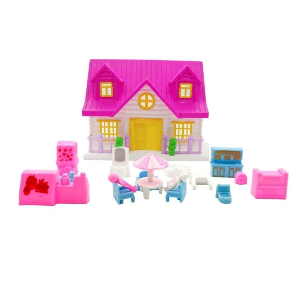Assorted plastic mini dollhouse with furniture for kids aged 3+ years, perfect toy for imaginative play