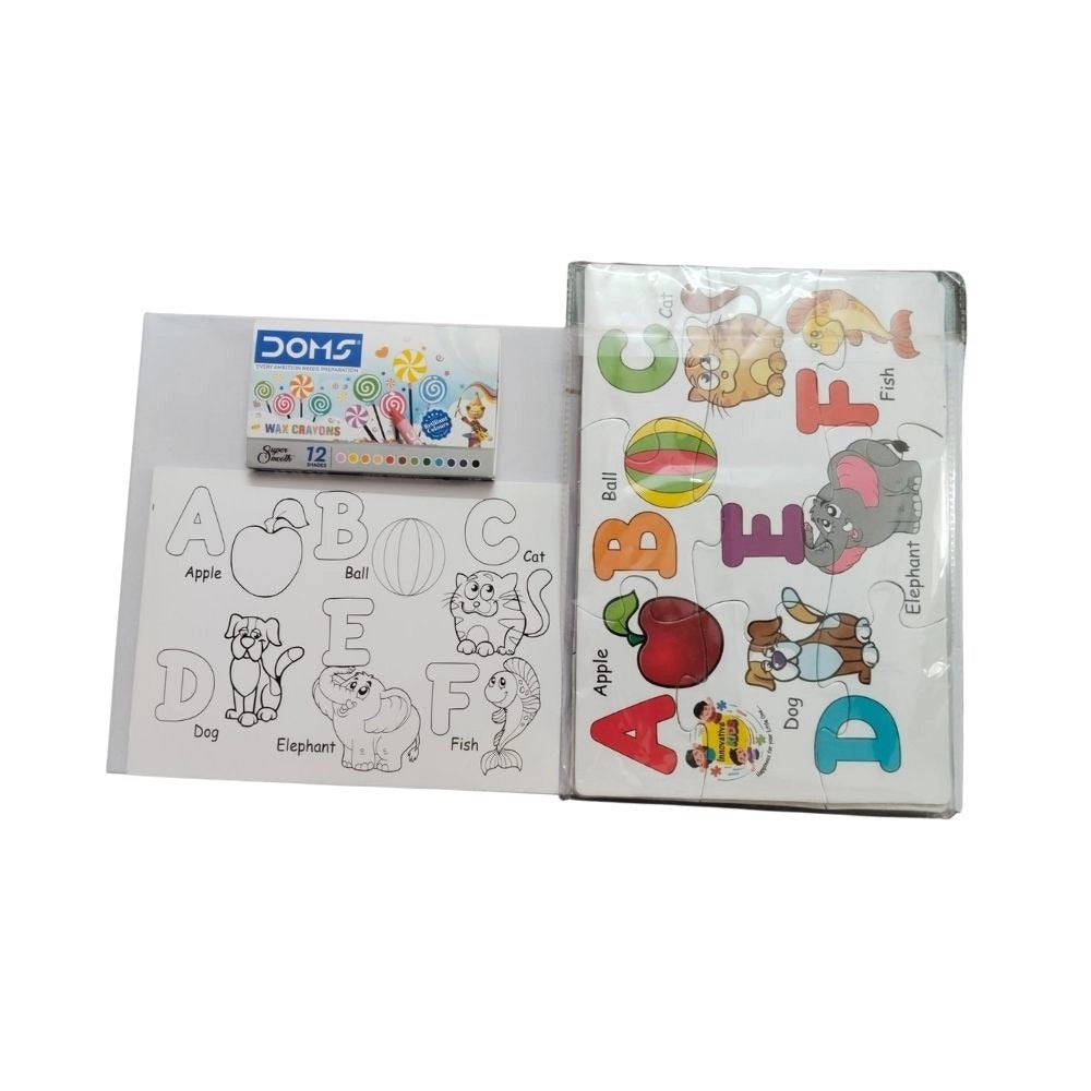 Assorted cardboard alphabet puzzle & colors, enhancing fine motor skills and memory for kids aged 3+