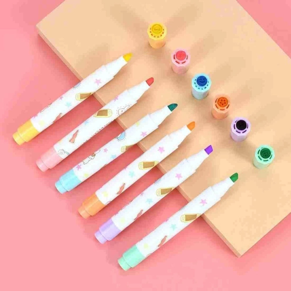 Assorted plastic 2-in-1 stamper marker pen set with water-based ink for stationery, ideal for creating elegant mark lines