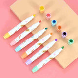 Assorted plastic 2-in-1 stamper marker pen set with water based ink for stationery and writing, ideal for creating elegant mark lines (3+ years)