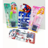 Assorted plastic fountain pen set with 4 blue ink cartridges, perfect for school & office use