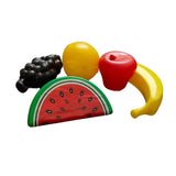 Assorted plastic 5 pcs fruit set for toddler play, enhances color & shape recognition with realistic cutting sound