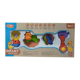 Assorted plastic infant rattle set (4 pcs) for 3+ months, enhances recognizing skills and provides interactive play