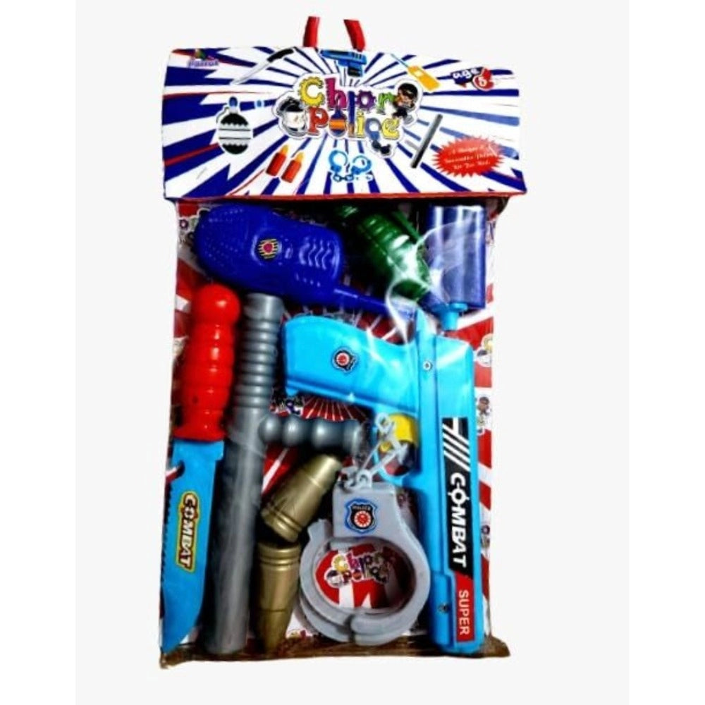 Assorted plastic Chor Police toy set for kids aged 5+ includes 11pc police weapons & accessories, perfect for a fun playtime shooting range