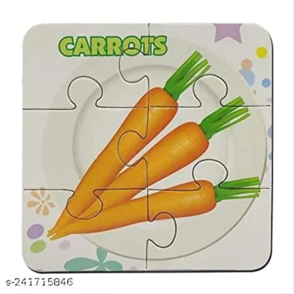 Assorted cardboard vegetable puzzles for educational play, 4+ years. Encourages skill development and boosts concentration