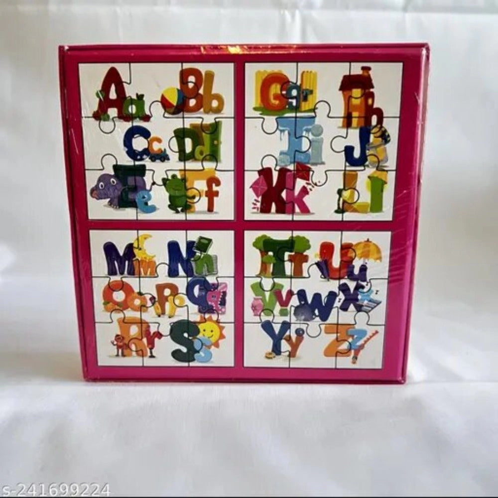 Assorted cardboard Alphapet puzzles set (4 pcs), educational toy for 4+ years, enhances learning through colorful shapes and developmental play