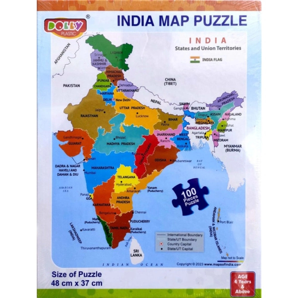 Assorted cardboard India map puzzle (100 pieces) for children aged 3+, enhancing learning and problem-solving skills