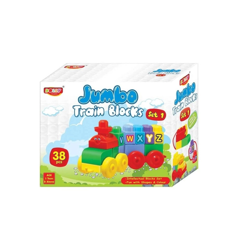 Assorted plastic jumbo train blocks set, educational toys for children aged 3+ fostering creativity and problem-solving skills