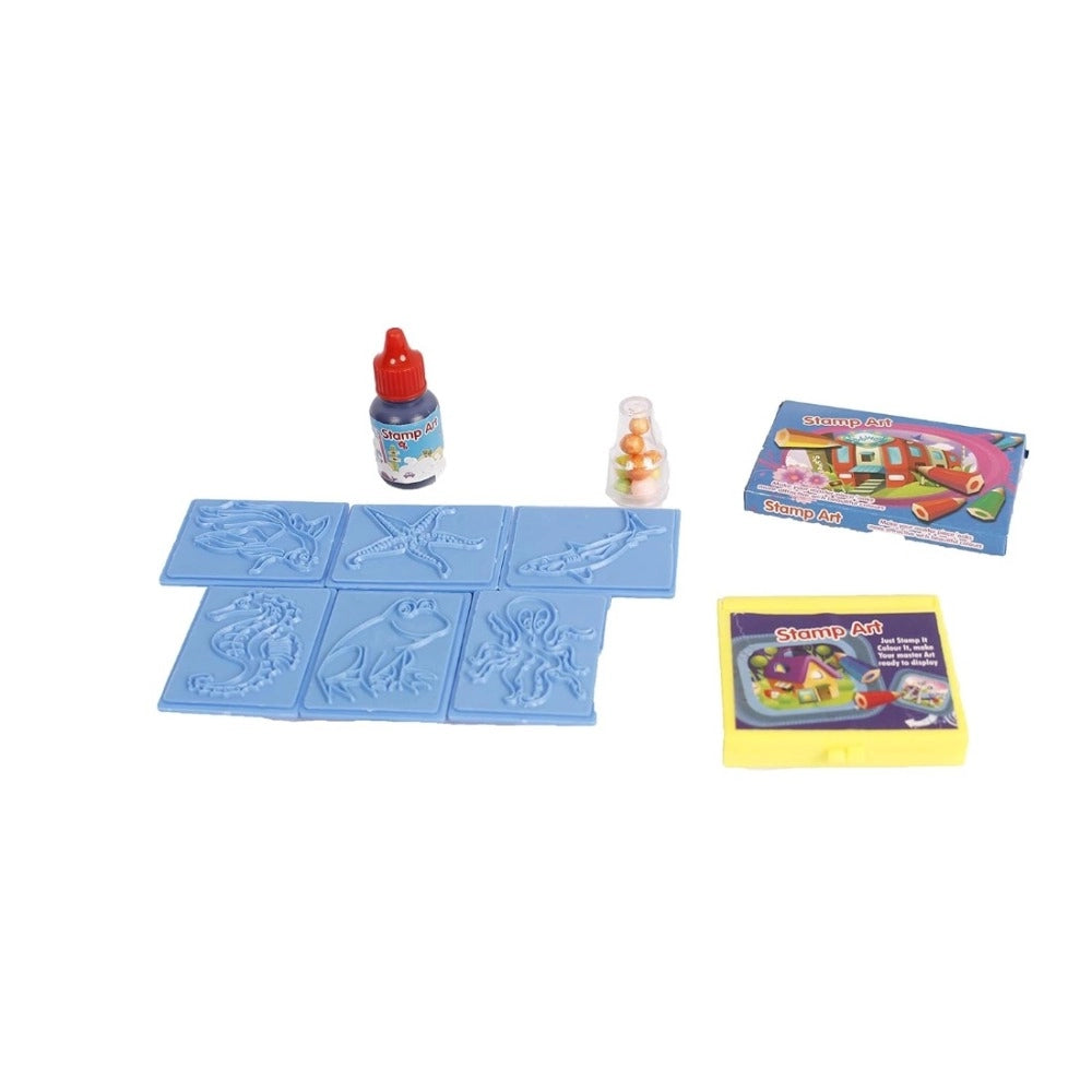 Assorted plastic educational stamp art set for children aged 4+, perfect for creating custom labels, cards, and artwork