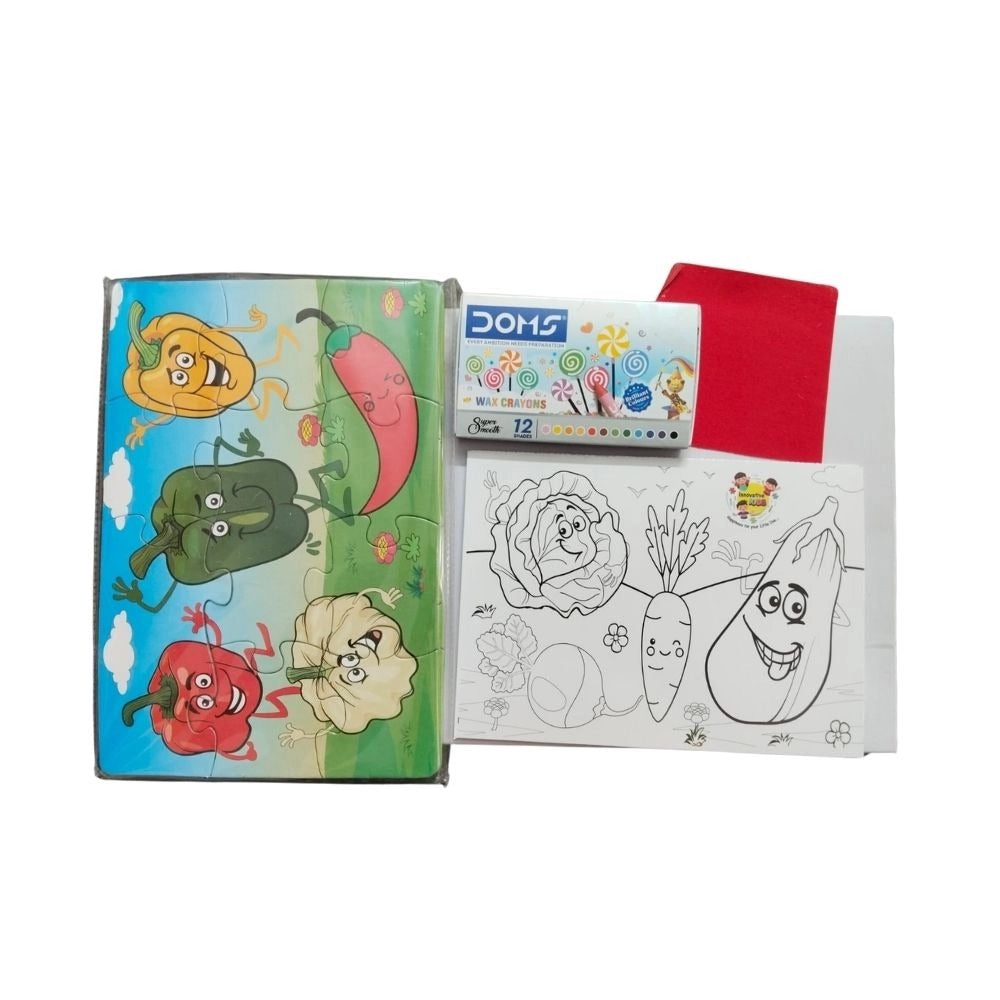 Assorted cardboard veggie puzzle, boosts fine motor skills and memory for kids aged 3+