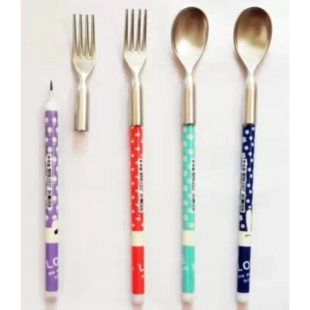 Assorted plastic Spoon model pencils, 4-piece stationery set for children aged 3+, no sharpening required