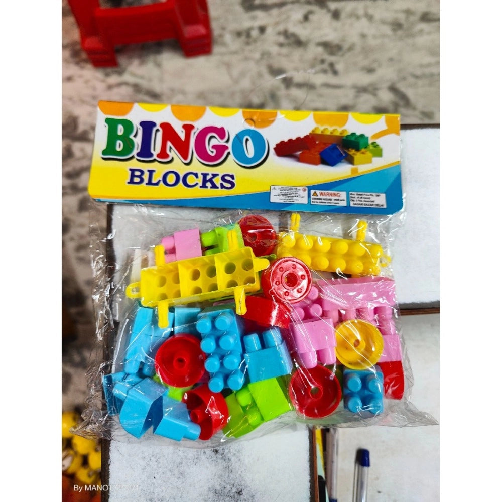 Assorted color pack of 3 plastic bingo block toys for kids aged 3+, fostering creativity and learning