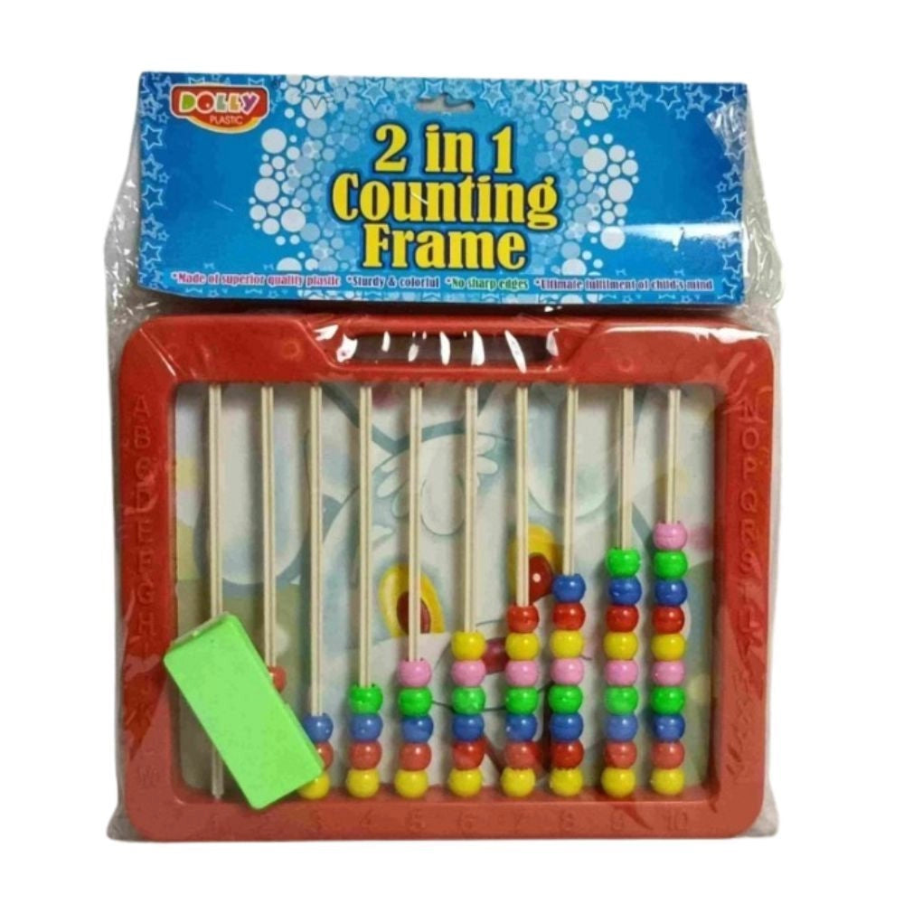 Assorted plastic 2-in-1 counting frame & blackboard slate, educational toy for children aged 3+ (includes duster)