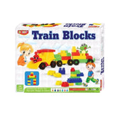 Assorted plastic train blocks for educational play (3+ years), promoting fine motor skills & early math concepts