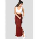 Maroon 4D stretch saree shapewear for women's figure enhancement, solid pattern