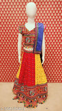 Embroidered cotton Multi Bandhni lehenga, short sleeves and net stitch detail for kids aged 4-5 years, Indian traditional attire