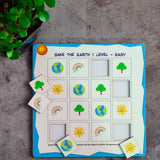 MultiColor wooden puzzle game for kids, promoting eco-friendly play with "Save the Earth" theme (10x10 inches)