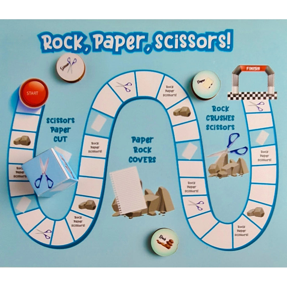 Multi-colored wooden Rock-Paper-Scissors board game, 10x10 inches for family fun