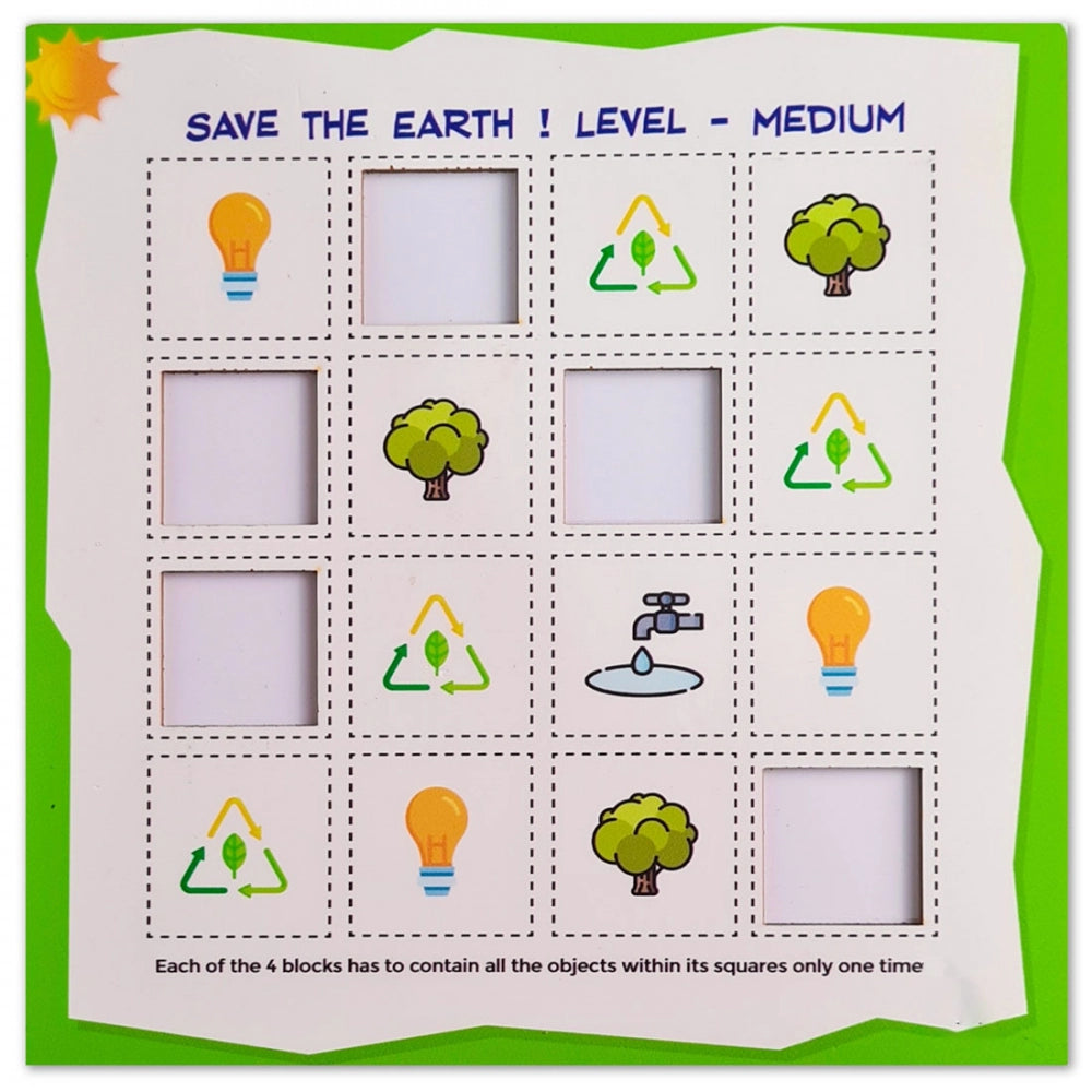 Medium wooden puzzle game toys, multi-color save the earth design, great for family playtime