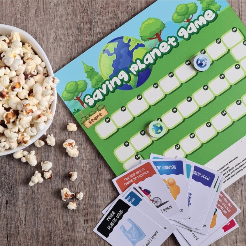 Multi-color wooden Saving Planet board game, eco-friendly family game on tabletop (10x10 inches)