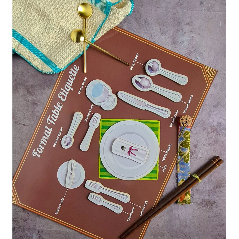 MultiColor wooden dining etiquette board game toys for family fun, 12x17 inches