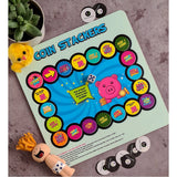 Multi-colored wooden coin stacker board game, 10x10 inches for family fun