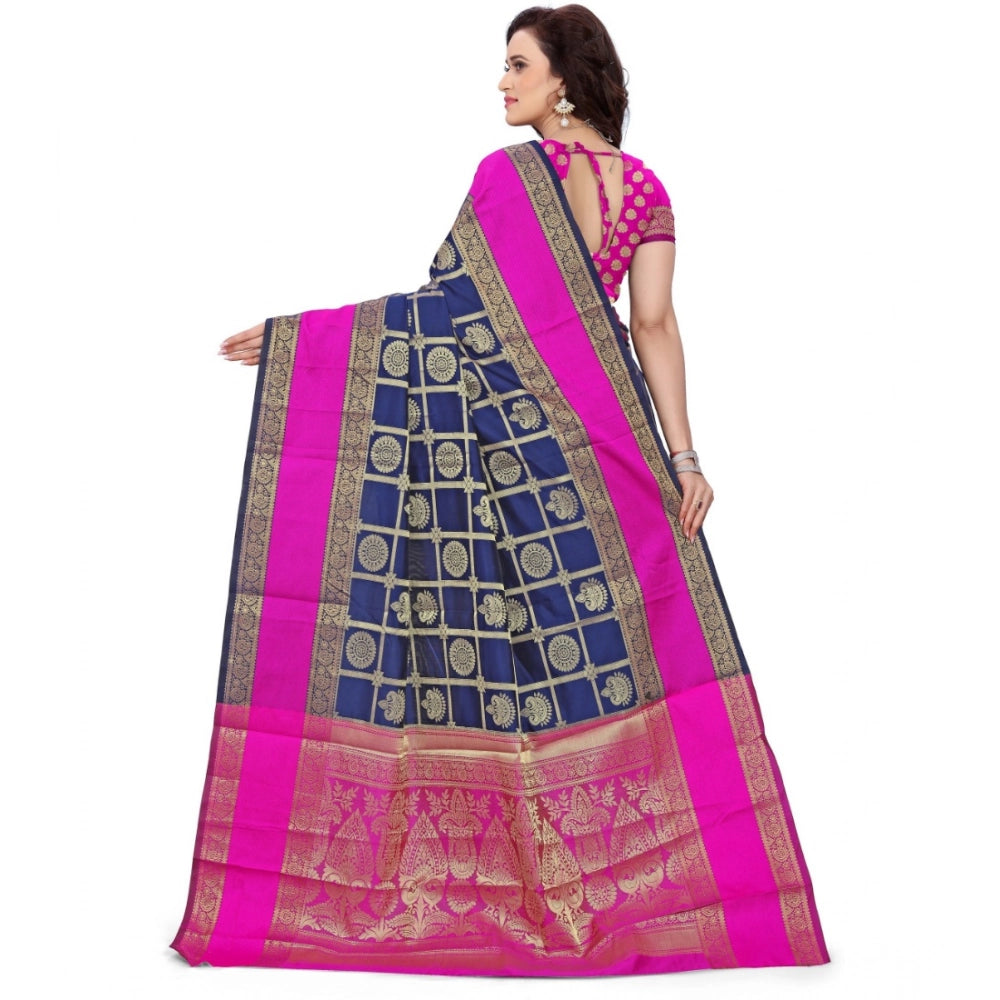 Blue jacquard woven saree with unstitched blouse, 5.5mtr length for traditional Indian wear