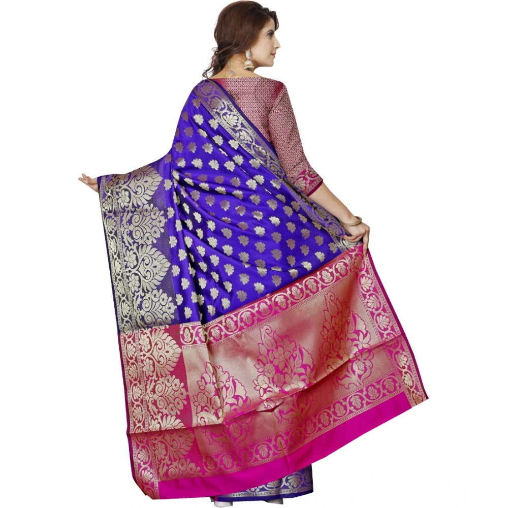 Blue jacquard woven saree with unstitched blouse, 5.5mtr length