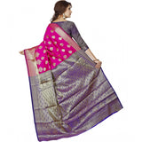 Pink jacquard woven saree with unstitched blouse, intricate weave design for traditional Indian wear